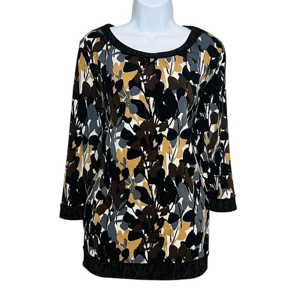 Dana Buchman Belted Tunic Top Women’s Brown & Black Size Large 3/4 Sleeve